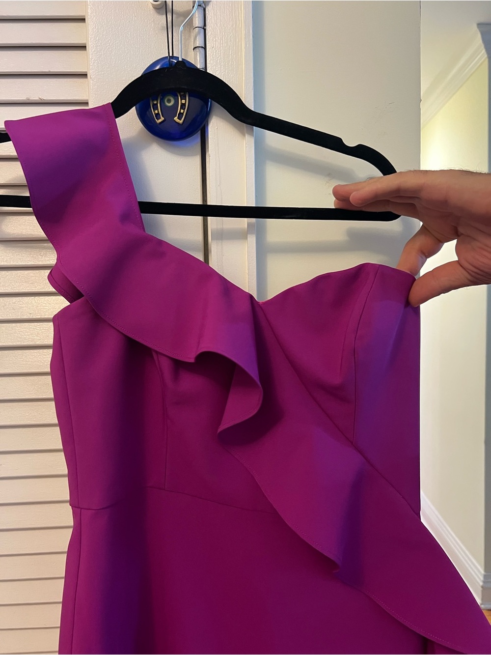 One-Shoulder Ruffle Ankle length Dress in Fuchsia